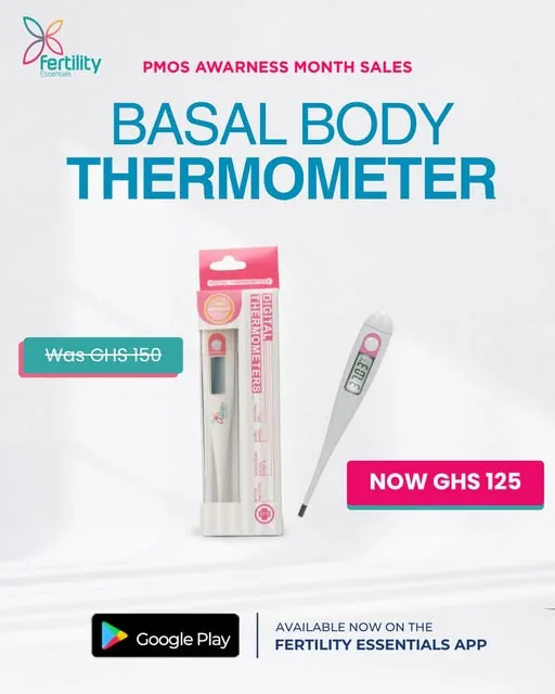 Fertility Essentials Instagram artwork showing a basal body thermometer
